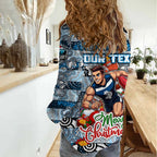 Custom Blues Rugby Merry Christmas Women Casual Shirt Indigenous Australian Art
