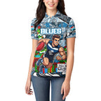 Custom Blues Rugby Merry Christmas Women Polo Shirt Indigenous Australian Art