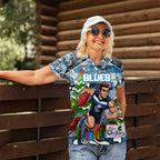 Custom Blues Rugby Merry Christmas Women Polo Shirt Indigenous Australian Art