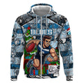 Custom Blues Rugby Merry Christmas Zip Hoodie Indigenous Australian Art