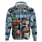 Custom Blues Rugby Merry Christmas Zip Hoodie Indigenous Australian Art