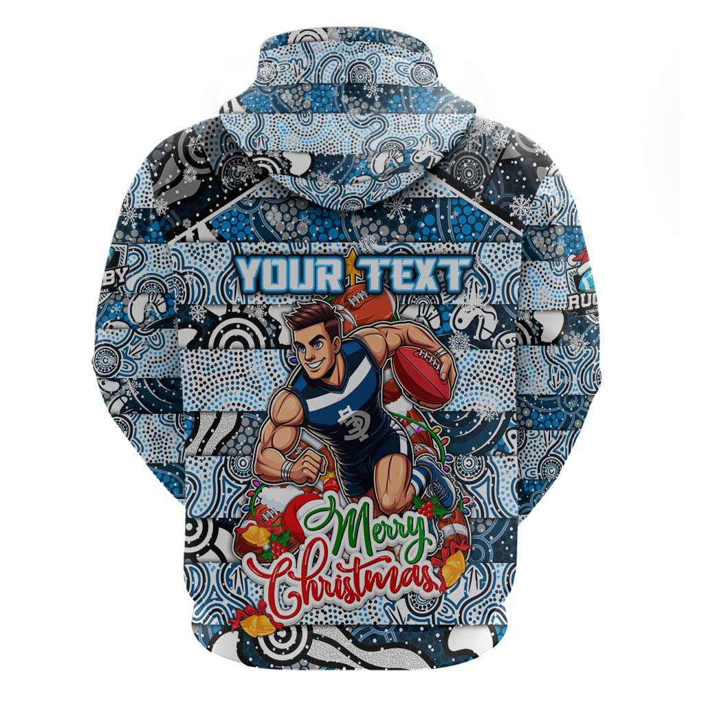 Custom Blues Rugby Merry Christmas Zip Hoodie Indigenous Australian Art