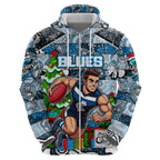 Custom Blues Rugby Merry Christmas Zip Hoodie Indigenous Australian Art