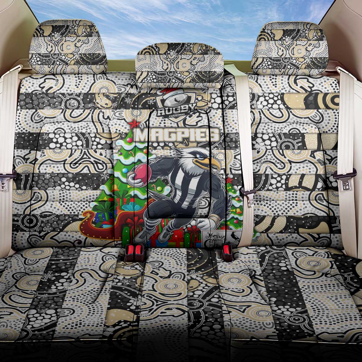 Magpies Football Merry Christmas Back Car Seat Cover Indigenous Australian Art