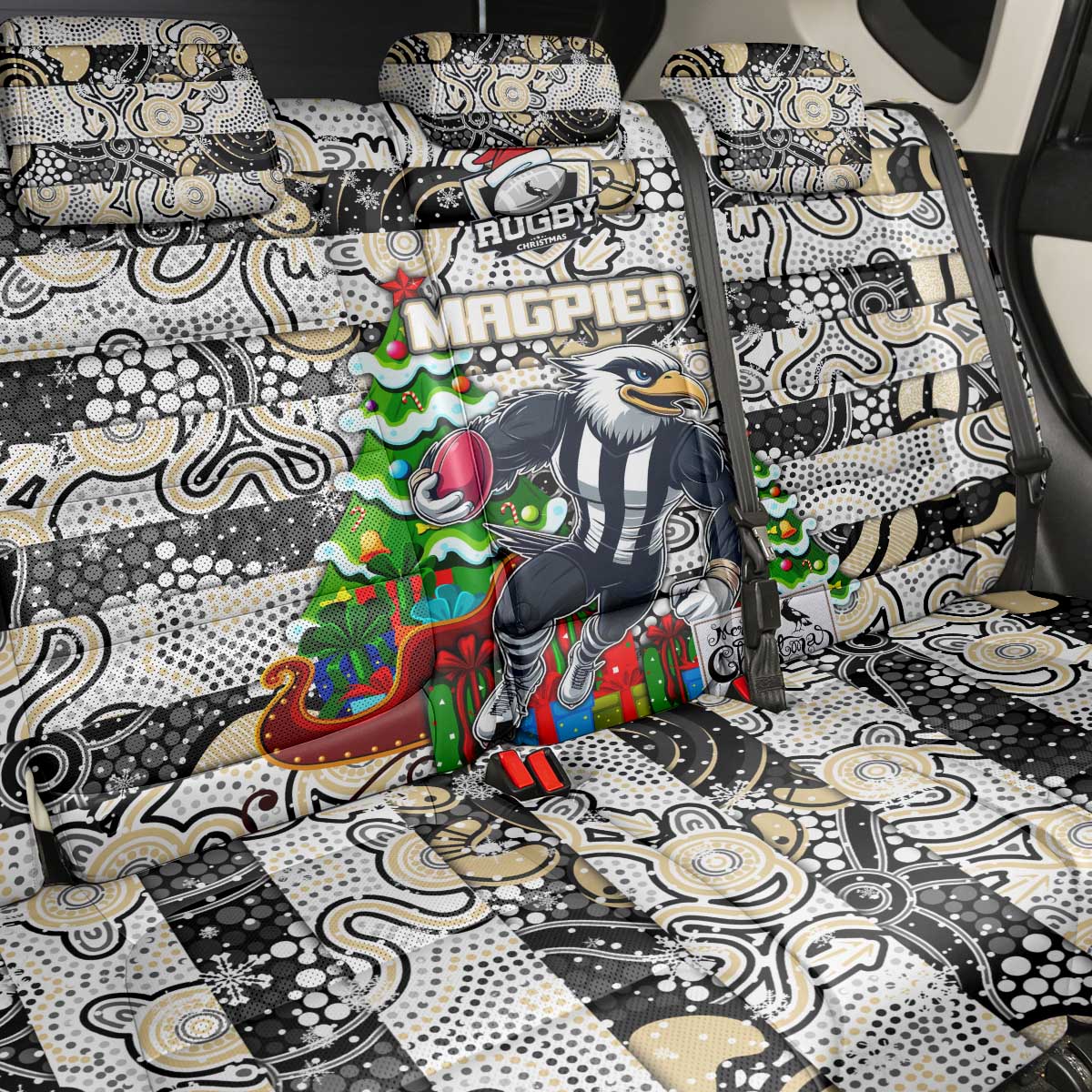 Magpies Football Merry Christmas Back Car Seat Cover Indigenous Australian Art