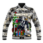 Custom Magpies Rugby Merry Christmas Baseball Jacket Indigenous Australian Art