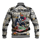 Custom Magpies Rugby Merry Christmas Baseball Jacket Indigenous Australian Art