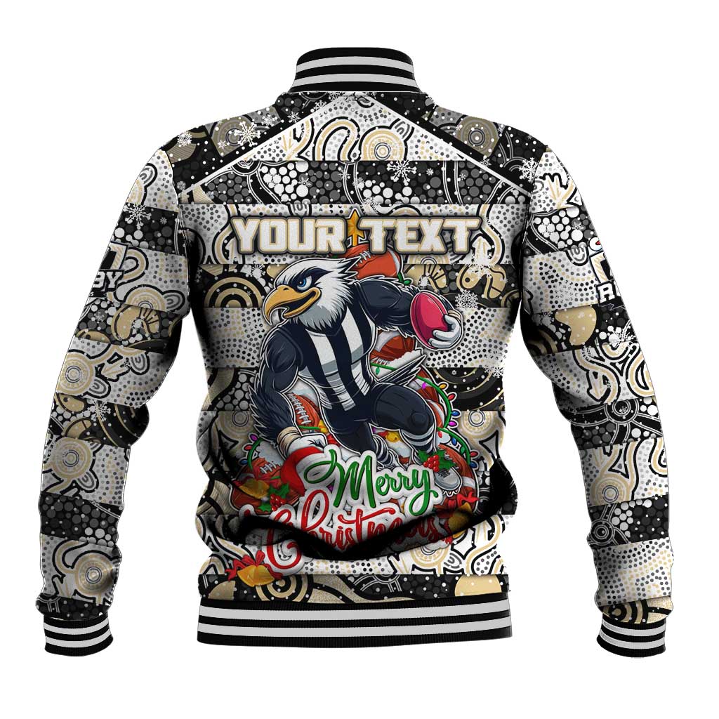 Custom Magpies Rugby Merry Christmas Baseball Jacket Indigenous Australian Art