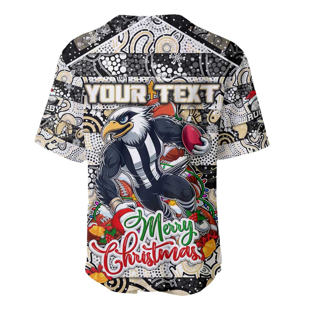 Custom Magpies Rugby Merry Christmas Baseball Jersey Indigenous Australian Art