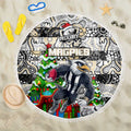 Magpies Football Merry Christmas Beach Blanket Indigenous Australian Art