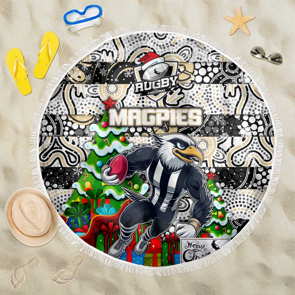 Magpies Football Merry Christmas Beach Blanket Indigenous Australian Art