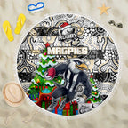 Magpies Football Merry Christmas Beach Blanket Indigenous Australian Art