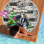 Magpies Football Merry Christmas Beach Blanket Indigenous Australian Art