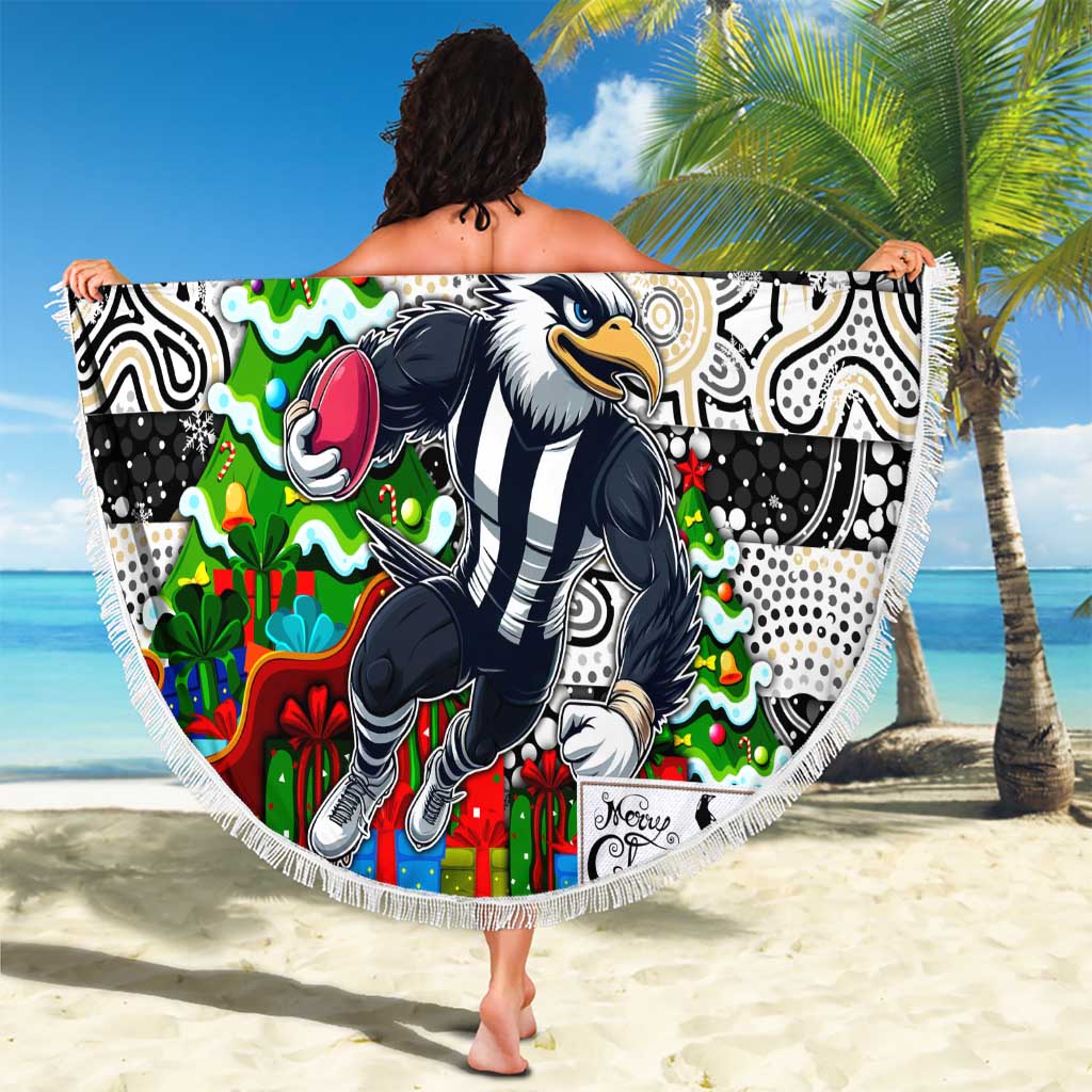 Magpies Football Merry Christmas Beach Blanket Indigenous Australian Art