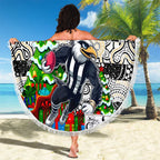 Magpies Football Merry Christmas Beach Blanket Indigenous Australian Art