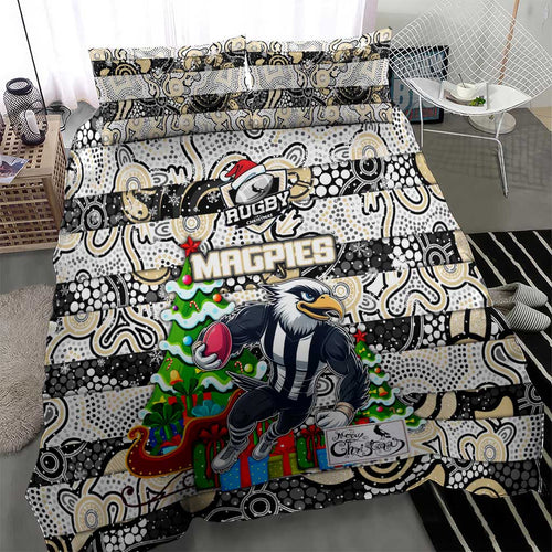 Magpies Football Merry Christmas Bedding Set Indigenous Australian Art