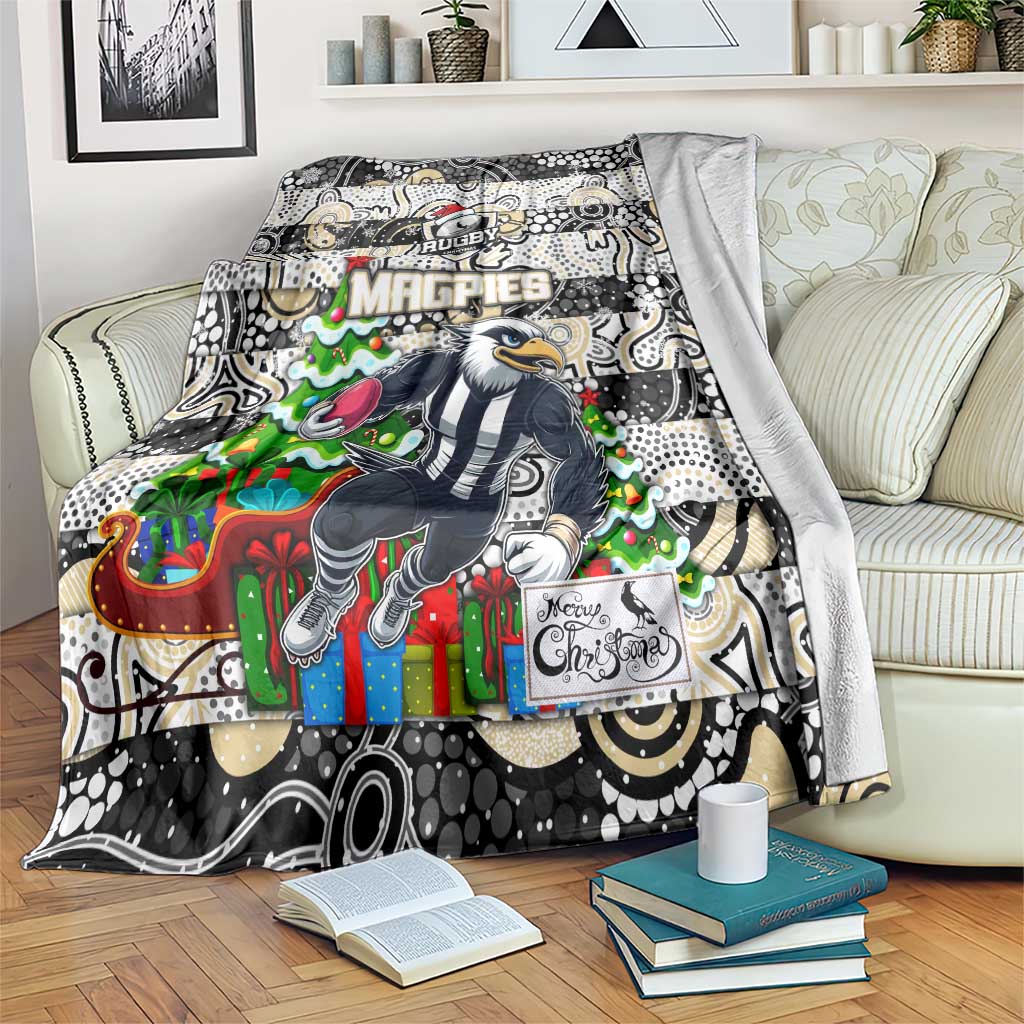 Magpies Football Merry Christmas Blanket Indigenous Australian Art