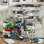 Magpies Football Merry Christmas Blanket Indigenous Australian Art