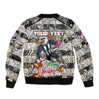 Custom Magpies Rugby Merry Christmas Bomber Jacket Indigenous Australian Art