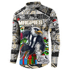 Custom Magpies Rugby Merry Christmas Button Sweatshirt Indigenous Australian Art