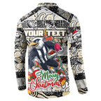 Custom Magpies Rugby Merry Christmas Button Sweatshirt Indigenous Australian Art