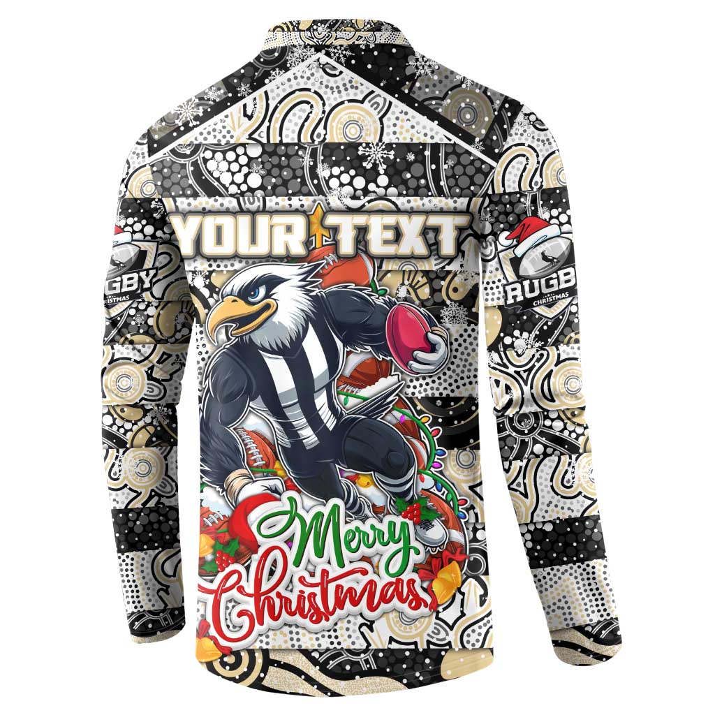 Custom Magpies Rugby Merry Christmas Button Sweatshirt Indigenous Australian Art