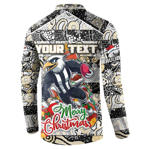 Custom Magpies Rugby Merry Christmas Button Sweatshirt Indigenous Australian Art