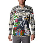 Custom Magpies Rugby Merry Christmas Button Sweatshirt Indigenous Australian Art
