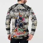 Custom Magpies Rugby Merry Christmas Button Sweatshirt Indigenous Australian Art