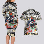 Custom Magpies Rugby Merry Christmas Couples Matching Long Sleeve Bodycon Dress and Hawaiian Shirt Indigenous Australian Art