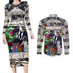 Custom Magpies Rugby Merry Christmas Couples Matching Long Sleeve Bodycon Dress and Long Sleeve Button Shirt Indigenous Australian Art