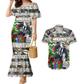 Custom Magpies Rugby Merry Christmas Couples Matching Mermaid Dress and Hawaiian Shirt Indigenous Australian Art