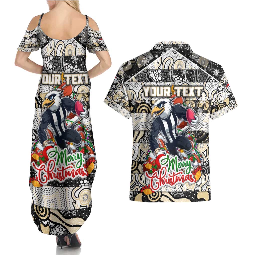 Custom Magpies Rugby Merry Christmas Couples Matching Summer Maxi Dress and Hawaiian Shirt Indigenous Australian Art