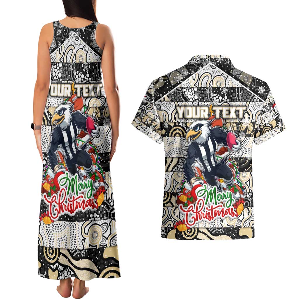 Custom Magpies Rugby Merry Christmas Couples Matching Tank Maxi Dress and Hawaiian Shirt Indigenous Australian Art