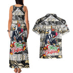 Custom Magpies Rugby Merry Christmas Couples Matching Tank Maxi Dress and Hawaiian Shirt Indigenous Australian Art