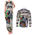 Custom Magpies Rugby Merry Christmas Couples Matching Tank Maxi Dress and Long Sleeve Button Shirt Indigenous Australian Art
