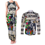 Custom Magpies Rugby Merry Christmas Couples Matching Tank Maxi Dress and Long Sleeve Button Shirt Indigenous Australian Art