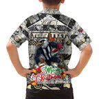 Custom Magpies Rugby Merry Christmas Family Matching Off The Shoulder Long Sleeve Dress and Hawaiian Shirt Indigenous Australian Art