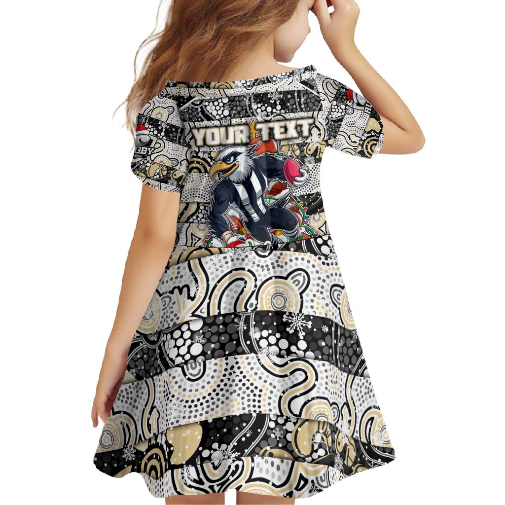 Custom Magpies Rugby Merry Christmas Family Matching Off Shoulder Maxi Dress and Hawaiian Shirt Indigenous Australian Art