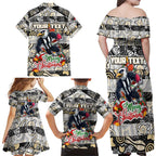 Custom Magpies Rugby Merry Christmas Family Matching Off Shoulder Maxi Dress and Hawaiian Shirt Indigenous Australian Art