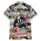 Custom Magpies Rugby Merry Christmas Family Matching Off Shoulder Short Dress and Hawaiian Shirt Indigenous Australian Art