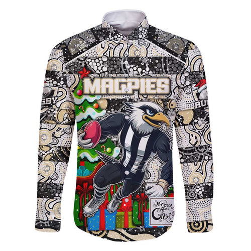 Custom Magpies Rugby Merry Christmas Family Matching Off Shoulder Short Dress and Hawaiian Shirt Indigenous Australian Art