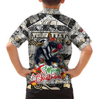Custom Magpies Rugby Merry Christmas Family Matching Short Sleeve Bodycon Dress and Hawaiian Shirt Indigenous Australian Art