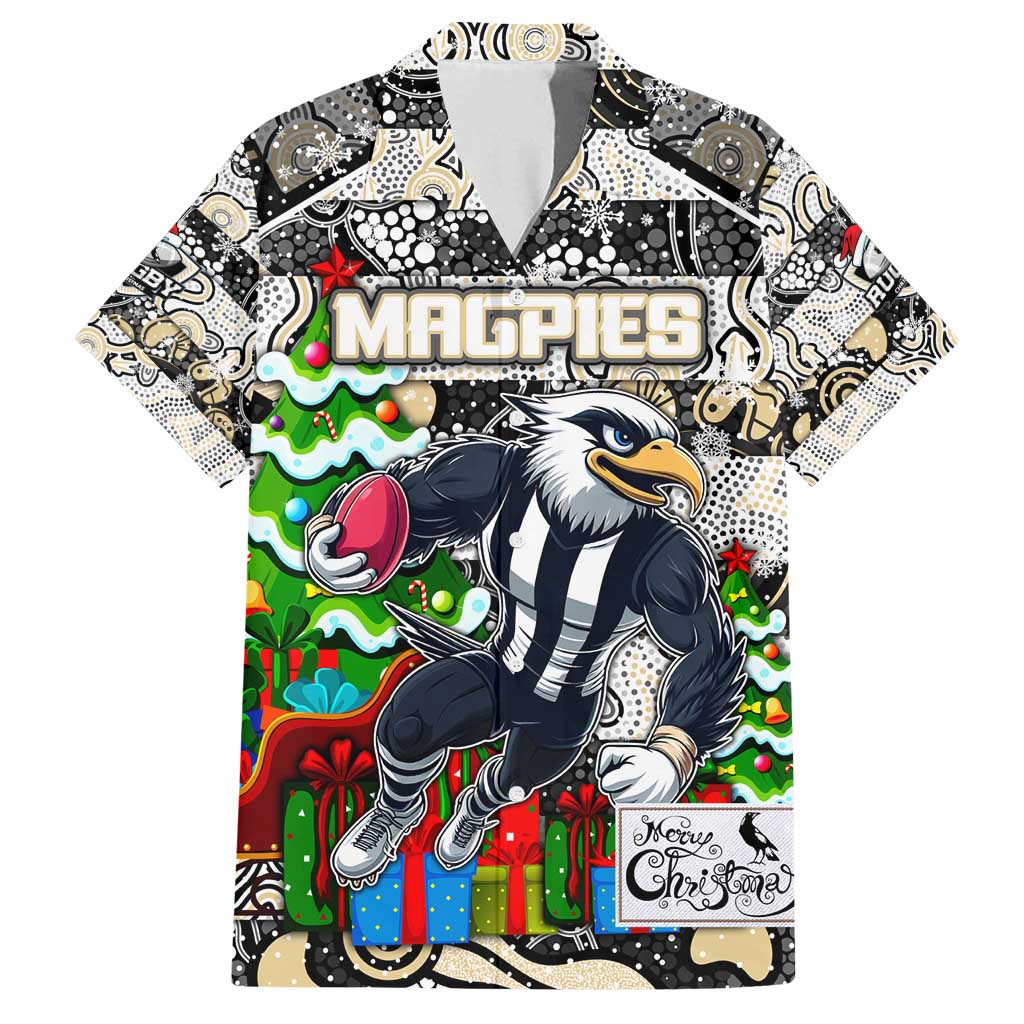 Custom Magpies Rugby Merry Christmas Family Matching Summer Maxi Dress and Hawaiian Shirt Indigenous Australian Art
