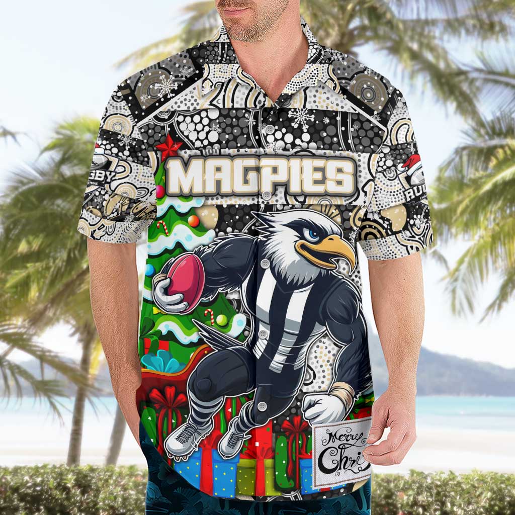 Custom Magpies Rugby Merry Christmas Hawaiian Shirt Indigenous Australian Art