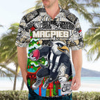 Custom Magpies Rugby Merry Christmas Hawaiian Shirt Indigenous Australian Art