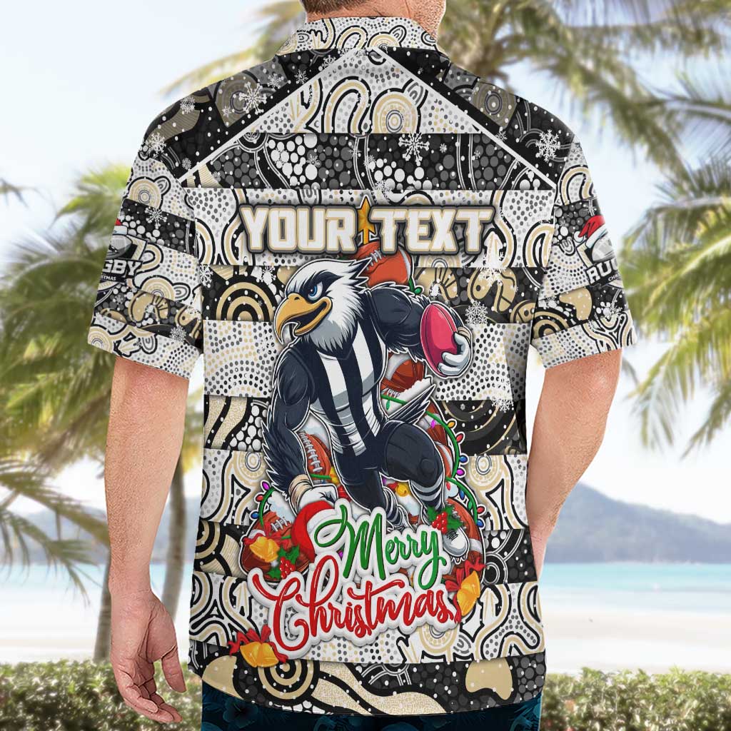 Custom Magpies Rugby Merry Christmas Hawaiian Shirt Indigenous Australian Art