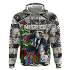 Custom Magpies Rugby Merry Christmas Hoodie Indigenous Australian Art