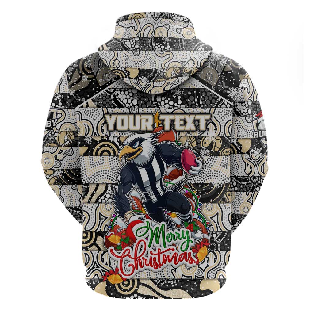 Custom Magpies Rugby Merry Christmas Hoodie Indigenous Australian Art