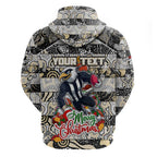 Custom Magpies Rugby Merry Christmas Hoodie Indigenous Australian Art